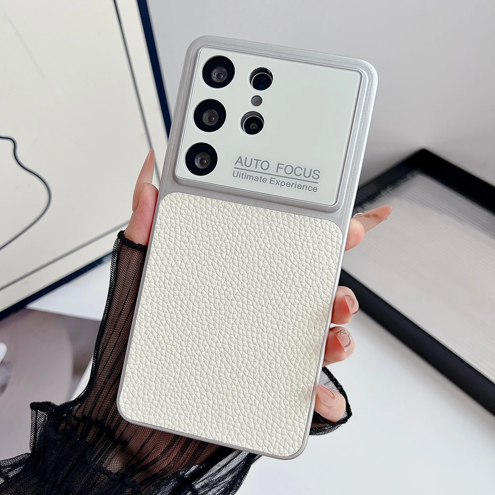 Lychee Pattern PU Leather Slim Matte Phone Case with Large Window Camera Protection