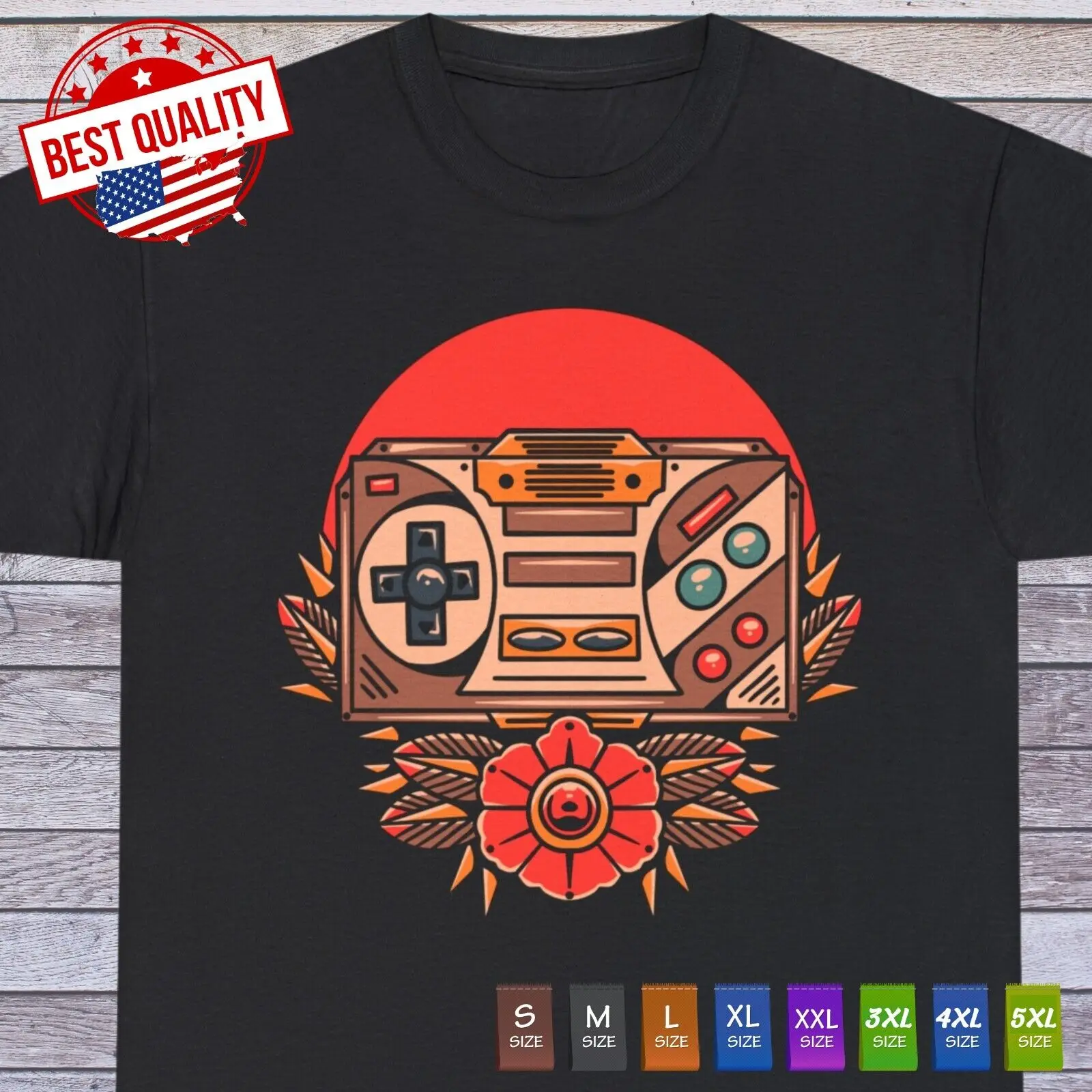 

New Gaming Console Art T Shirt, Gamer Clothing Old School Traditional Tattoo
