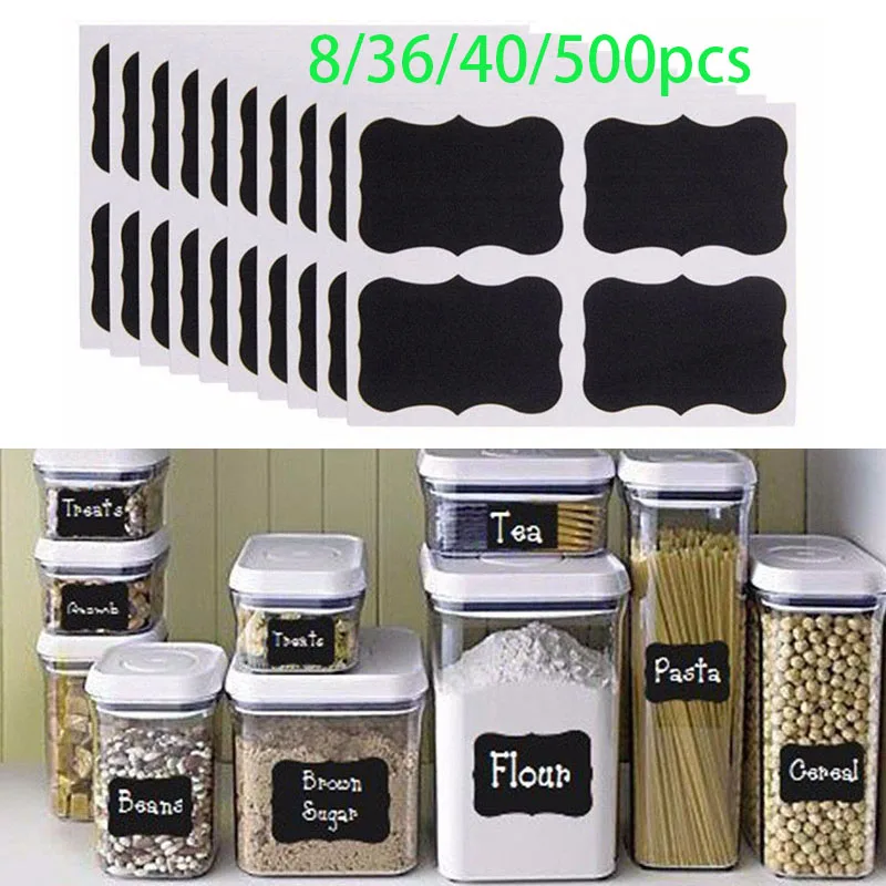 

40Pcs Spice Sticker Waterproof Jar Stickers Erasable Bottle Sticker Jars Bottles Tags Black Kitchen Jar Storage Box Label Decor