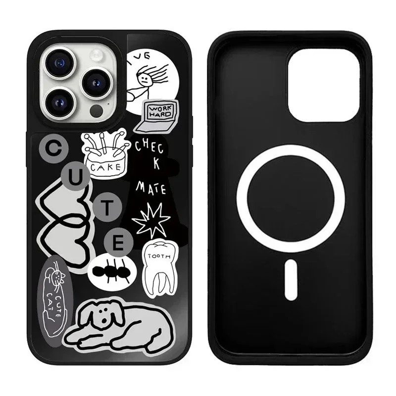 

Black Mirror Surface Dog Sticker iPhone 11 12 13 14 15 Pro Max Case - Protective iPhone Case with MagSafe