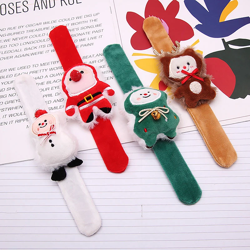 

Christmas Cartoon Plush Clap Circle Toy Xmas Gift For Kid Santa Wristband Elk Slap Bracelets Hand Clap Ring Kids Party Gifts