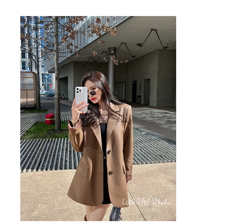 Giacca in pelle marrone PU donna primavera elegante blazer neri di