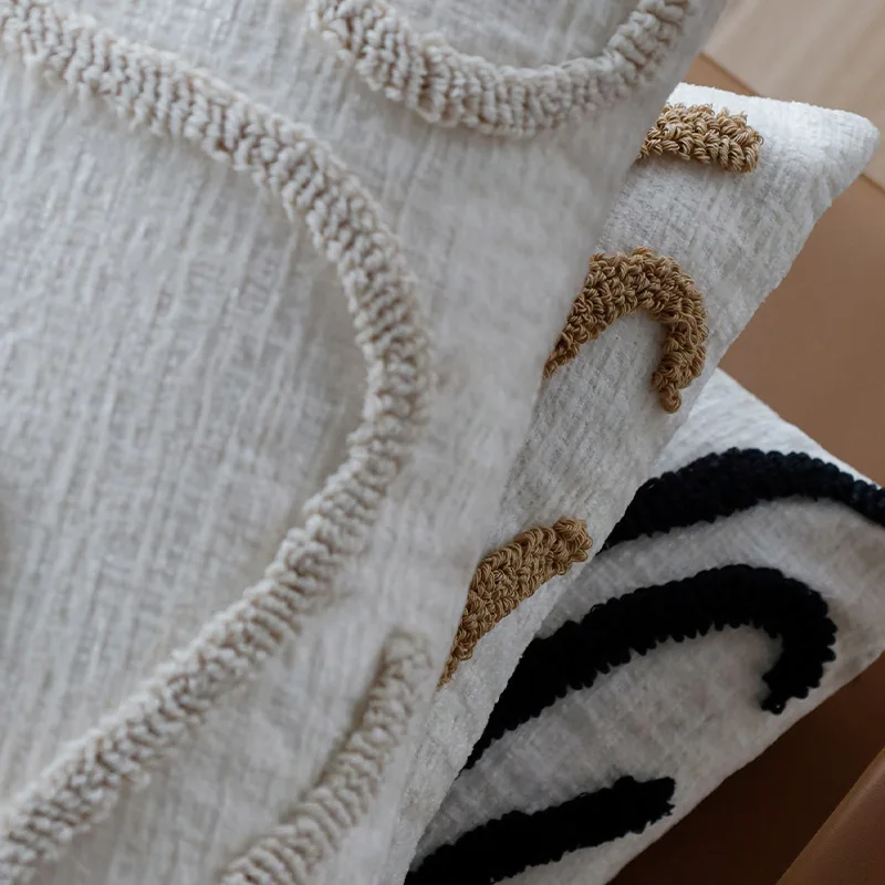 Junwell Nordic Chenille Throw Pillow  3D Embroidery Sofa Office Back Cushion Living Room Decorative 45x45cm Square 4