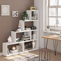6 Cubes Bookshelf, Freestanding 6-Cube Stepped Etagere Bookcase, L Shaped Ladder Corner Open Bookshelf, Wood Storage Display 2