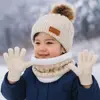 3pcs/set Solid Color Baby Hat Scarf Gloves Set Cute Pompom Warmer Knitted Hats Comfortable Kids Hat Set Autumn Winter