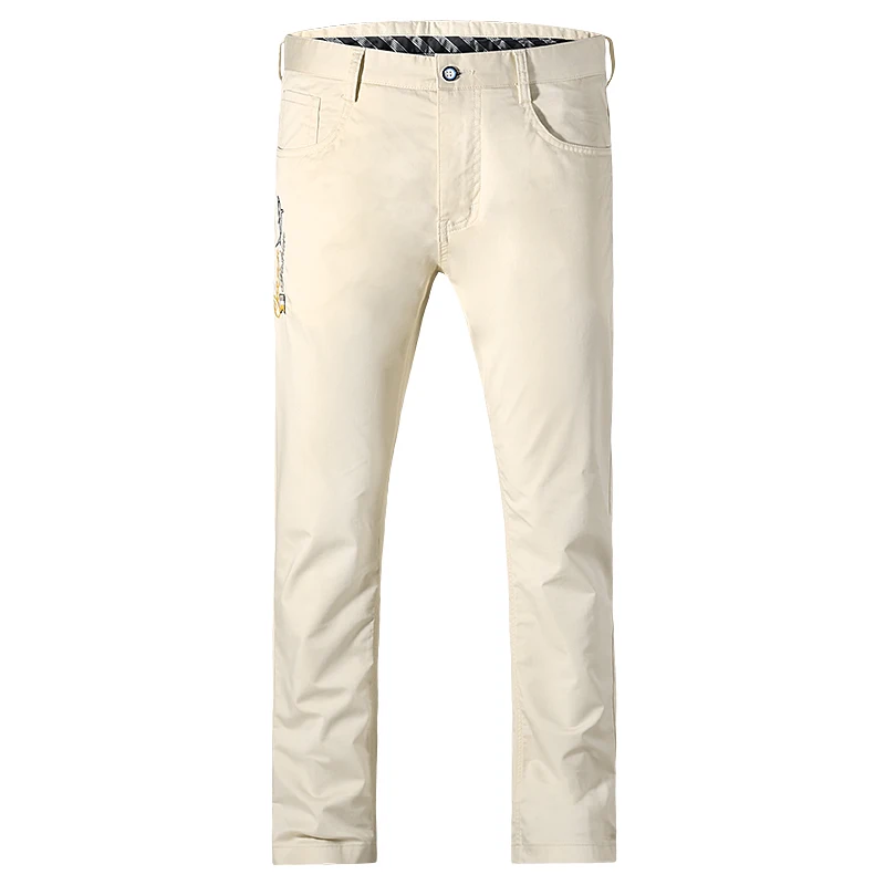New Summer Men's Solid Color Pants Straight Leg Elastic Black Trousers Men's Fashion Embroidery Business Casual Pants Big Size 5
