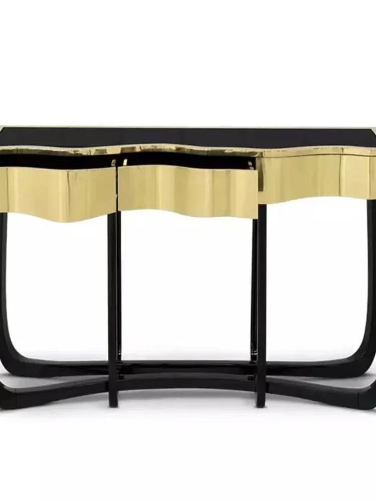 Factory Luxury Stainless Steel Boca Do Lobo Console Table Toughened Glass Marble Top Entry Table With 3 Drawers