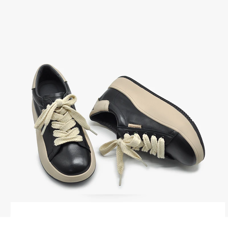 

Artmu Genuine Leather Lace Up Shoes For Women Sports Flats Luxury Designer Round Toe Black Flat Platform Ladies Vulcanized Shoes