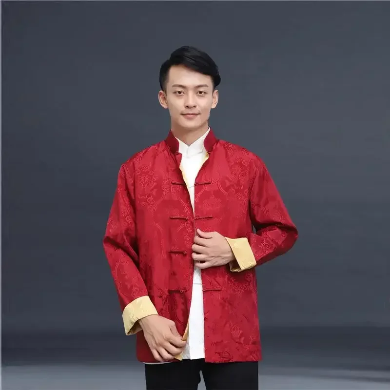 Tang Suit Traditional Chinese Clothing for Men Shirt Jacket Double Wear Collar Cheongsam Top Retro News Year Clothes Kung Fu men chinese style shirt