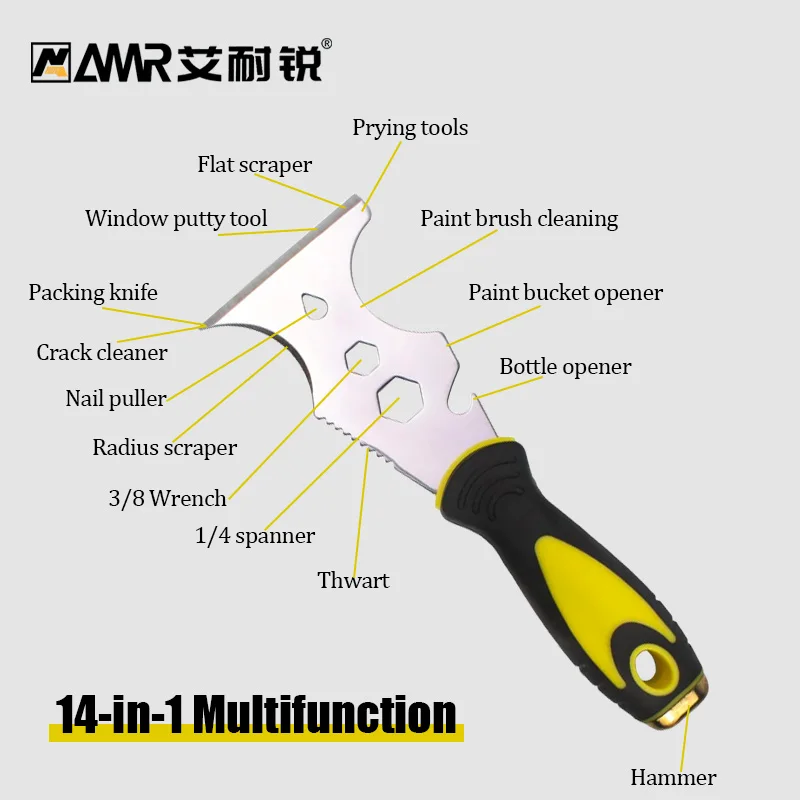 15 in 1 Multi Use Putty Knife Stainless Steel Paint Scraper Removal Construction Tool for Wallpaper Can Opener Home DIY 2