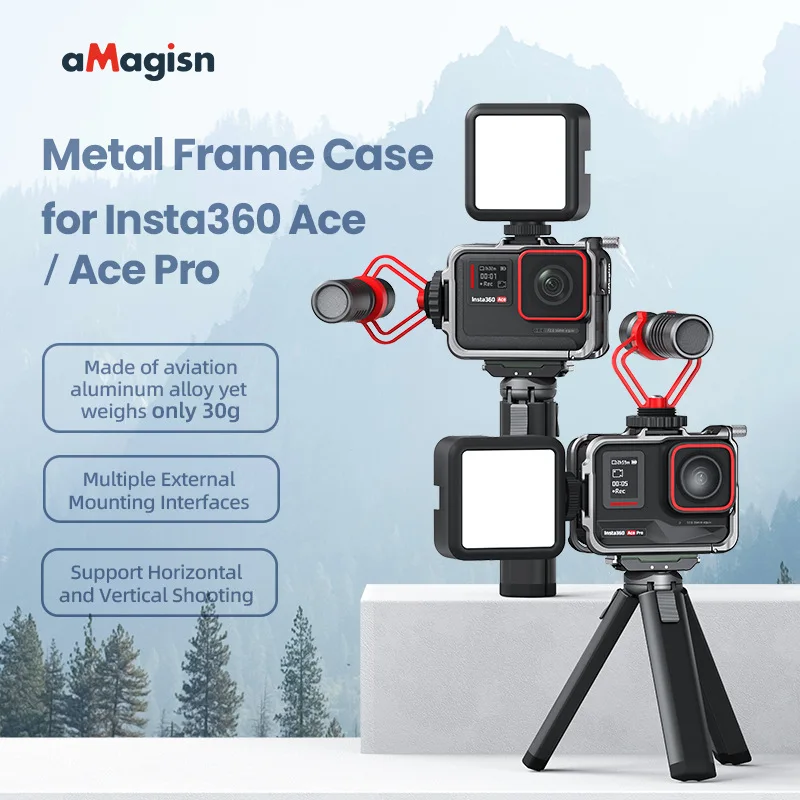 

aMagisn For Insta360 Insta 360 ACE Pro Sports Camera Aluminum Alloy Protective Frame Cage Expansion With Vertical Shot Case