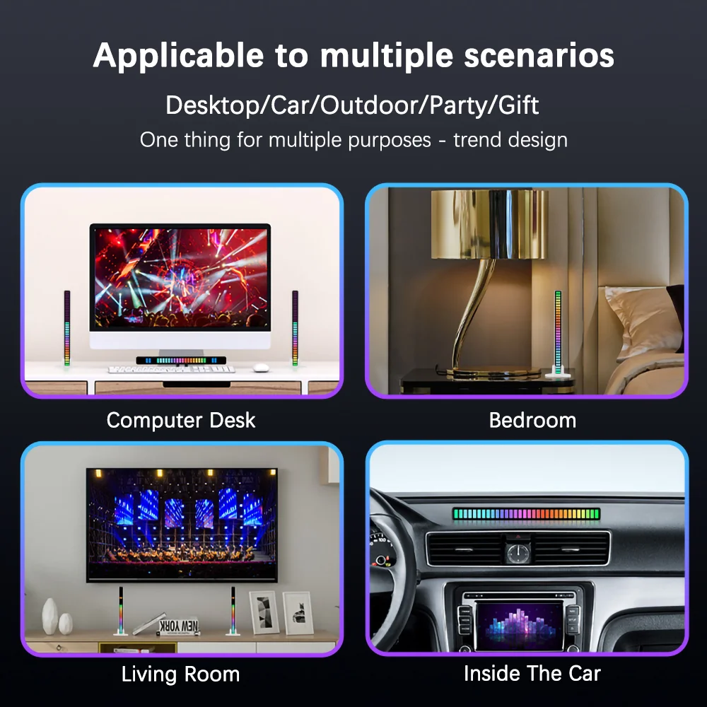 RGB 음악 사운드 제어 LED 조명 스마트 앱 제어 픽업 리듬 분위기 조명, 자동차 TV 게임 컴퓨터 데스크탑 장식 램프