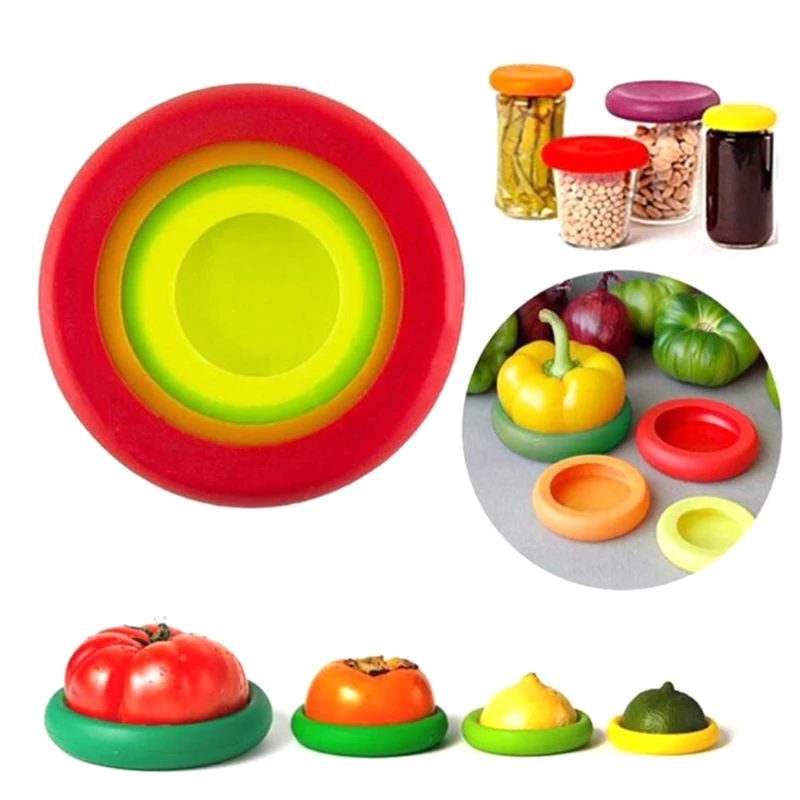 

4pcs/Set Silicone Food Grade Freshness And Dustproof Sealing Freshness Cover, Refrigerator Fruit And Vegetable Elastic Cover