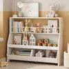Toy Storage Organizer, Kids Bookshelf with 2 Movable Cubby Drawers, Top Toy Shelf with Crossbar, Storage Cabinet for Nursery 2