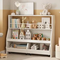 Toy Storage Organizer, Kids Bookshelf with 2 Movable Cubby Drawers, Top Toy Shelf with Crossbar, Storage Cabinet for Nursery 2