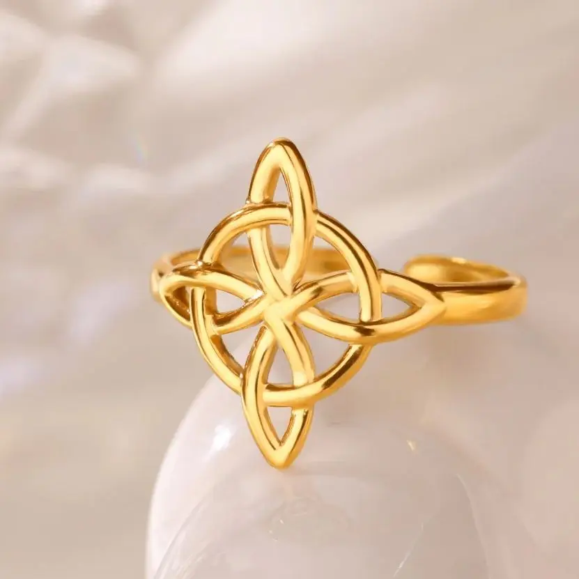 Geometric Flower Rings For Women Gold Stainless Steel Adjustable Ring
