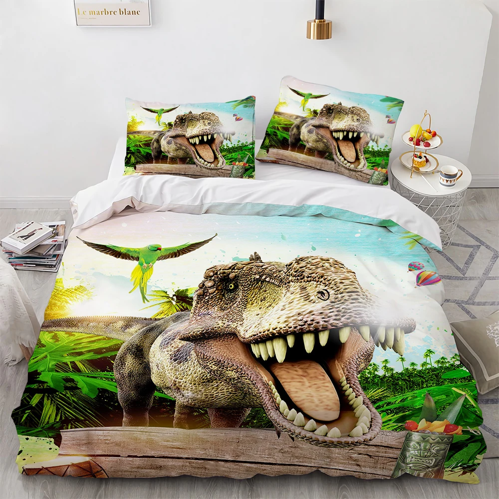 Jurassic Dinosaurs Big Teeth Duvet Cover Set Queen Size 3d Print Flower