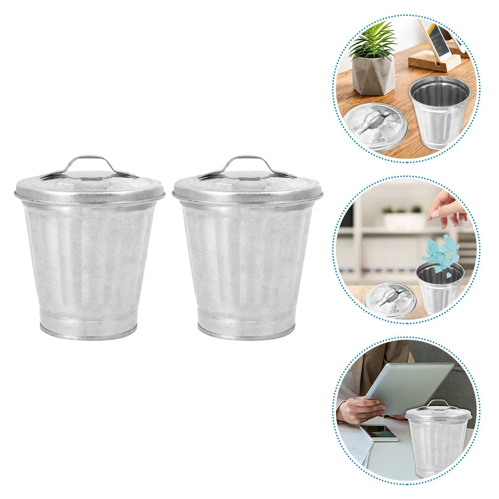 

Toddmomy Outdoor Planters Mini Metal Trash Can Lid Desktop Garbage Bin Small Waste Basket Vintage Farmhouse Flower