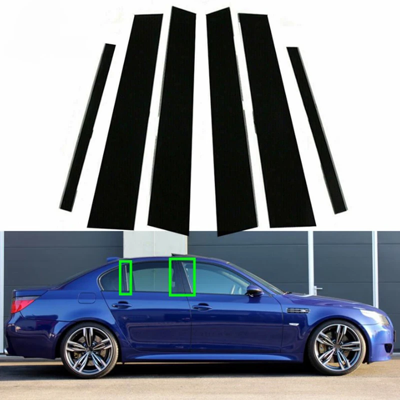 Window door cover trim 6Pcs Column B C Pillar Post Cover Trim For BMW 5-Series E60 2003-2010