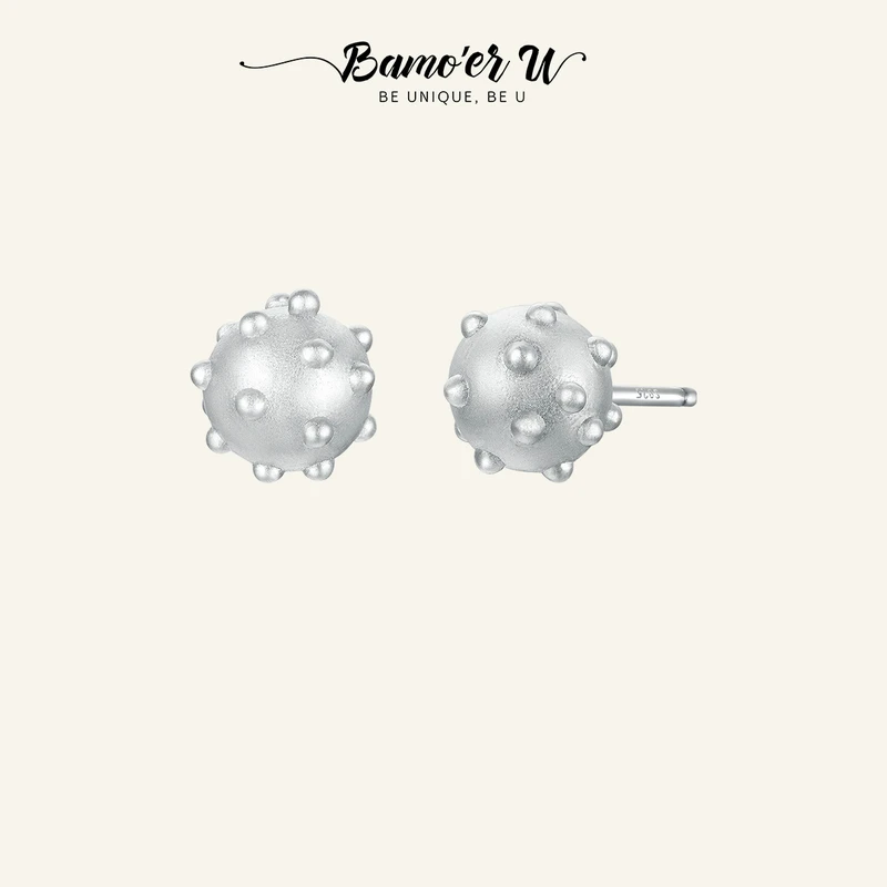 

BAMOER U 100% 925 Sterling Silver Round Beads Stud Earrings for Women Fine Jewelry Bridal Wedding Gift Simple Design Ear Studs