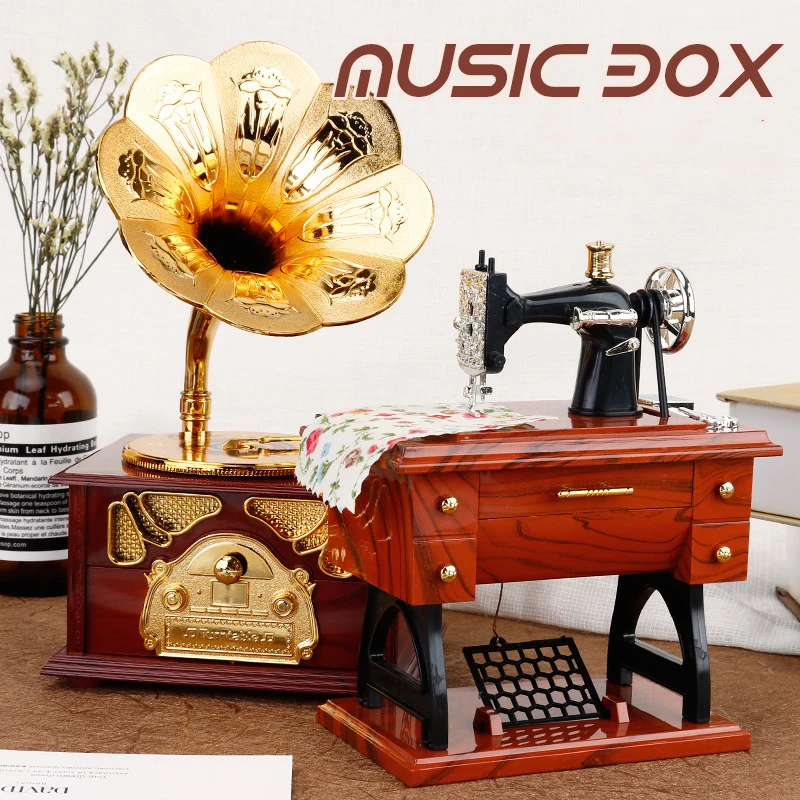 Vintage Mini Music Box Sewing Machine Typewriter Phonograph