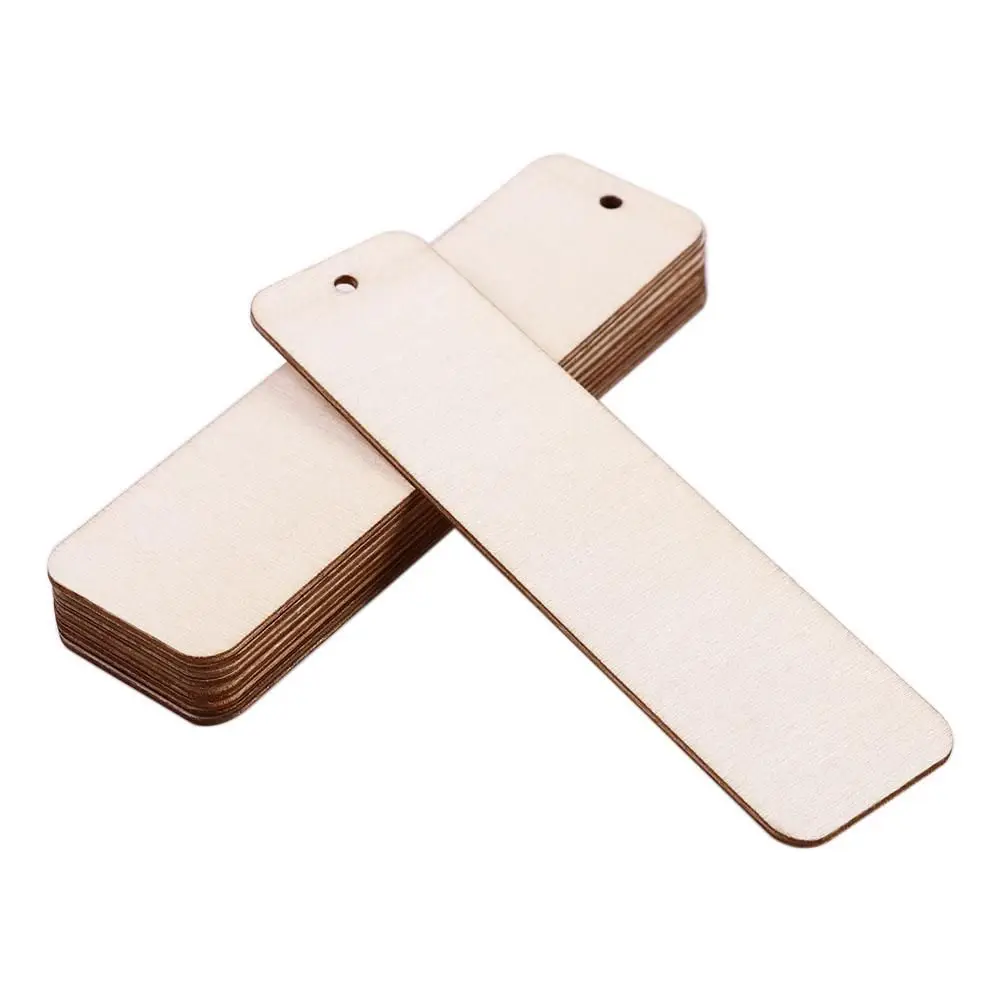 

10Pcs Hanging Tags with Holes with Ropes Book Cilp Rectangle Blank Bookmark Rectangle Wooden Tags Wood Bookmark Bookmark