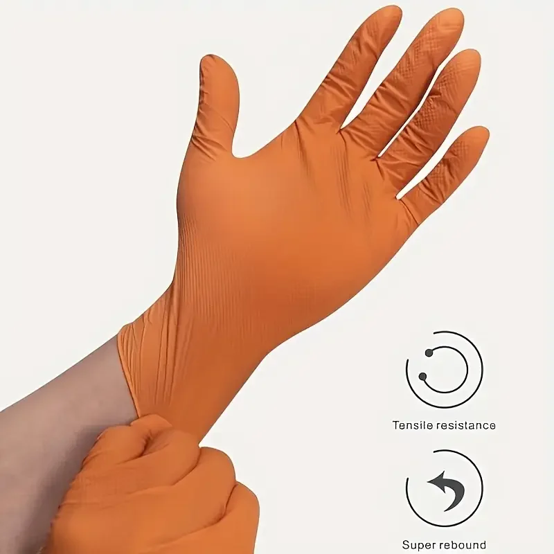 Heavy Duty Orange Industrial Nitrile Gloves