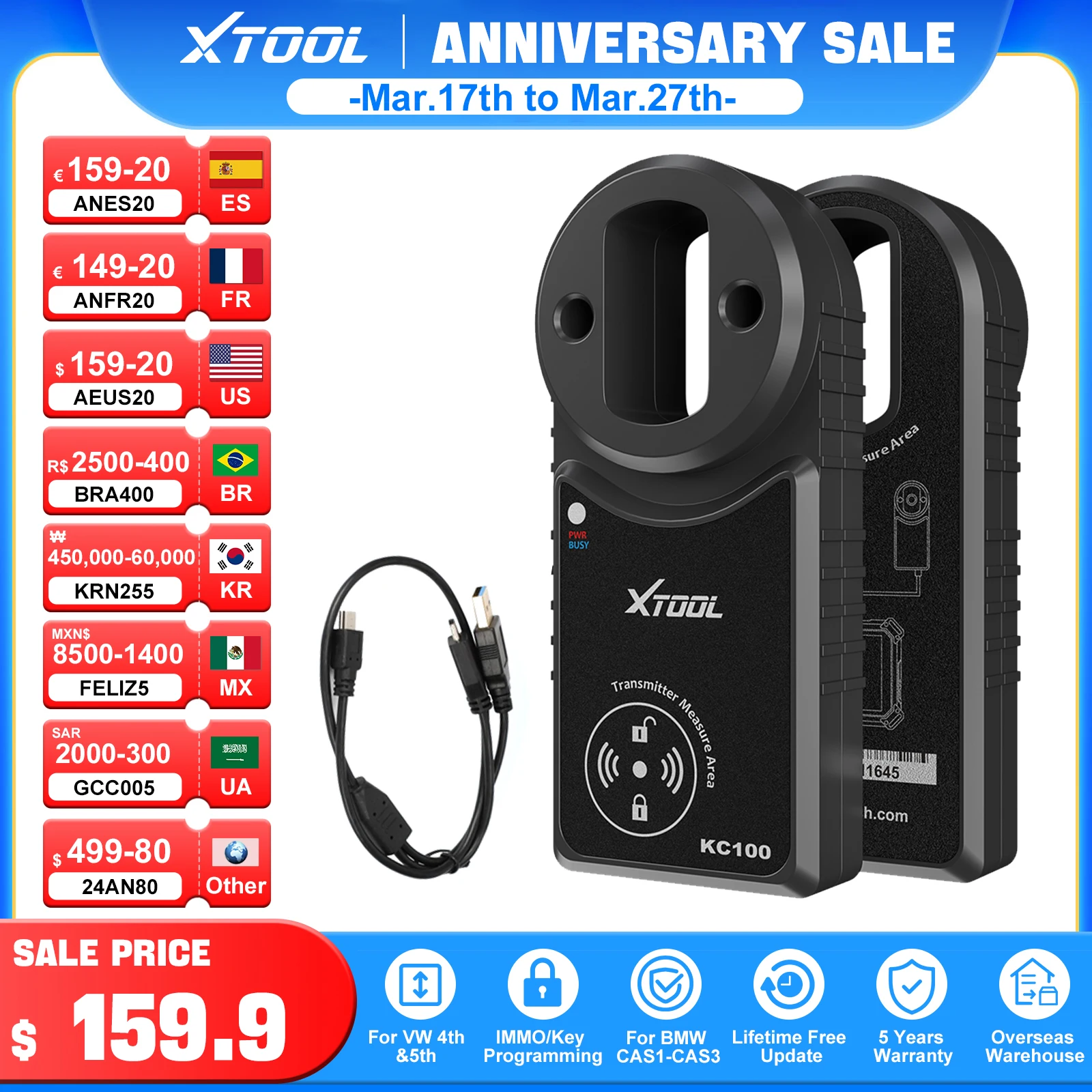 XTOOL KC100 Key Programmer For VW 4&5th For BMW CAS1-CAS3 For MBQ Key ...