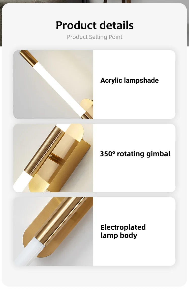 Modern Led Wall Light Rotatable Gold Long Wall Lamp Fixture Indoor Wall Light Living Room Bedroom Sofa background Wall Sconce wall mounted light fixture