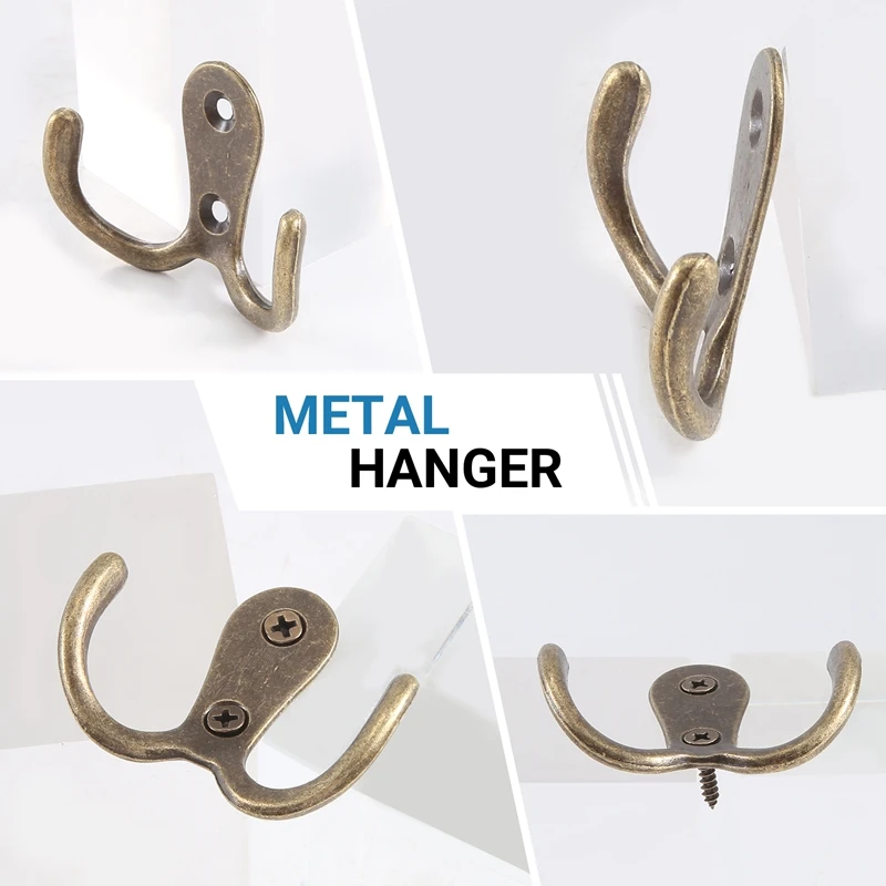 2 X Screw Hook Retro Metal Double Hook Metal Wall Mount Hanger Coat Antique Bronze For Hats-A97Q 3