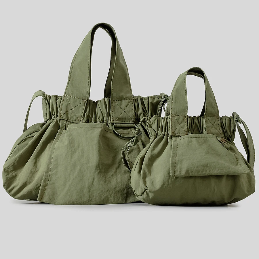 Casual Ruched Hobos Women Handbags Designer Shoulder Crossbody Bag Simple Small Tote Bag Candy Color Nylon Shopper Purses 2024