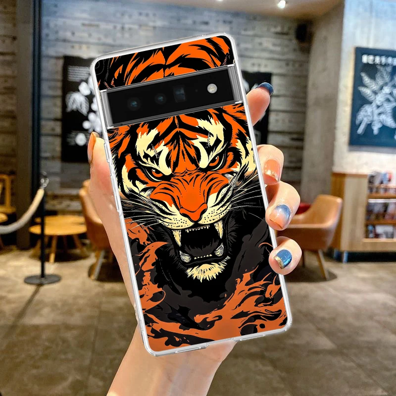 Clear Phone Case with Cool Animal Design - Soft TPU Tiger and Lion Cover