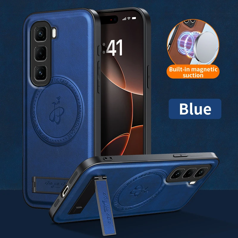 Leather Stand Case with Shockproof Magnetic Holder and Camera Protector Shell