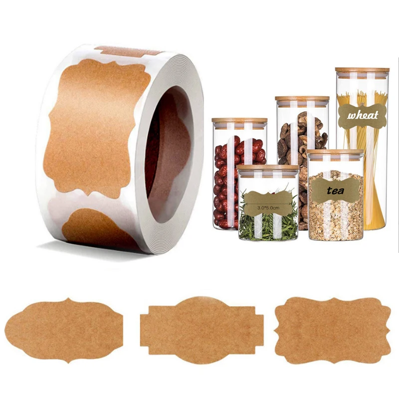 Decorative Stickers 300 Stickers/Rolls 30x50mm Kraft Paper Blank DIY Baking Packaging Labels