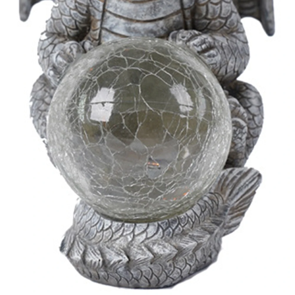 Resin Garden Dragon Statue with Solar Crackle Globe Light Dragon Garden Sculpture Cute Dragon Statue for Patio Yard Lawn Porch