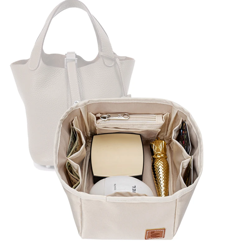 

Satin Storage Organizer For Picotin H Handbag,Travel Makeup Bag Insert,Women'S Luxury Bag Inner Cosmetic Pouch Base Shaper