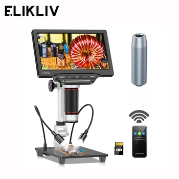 Elikliv EDM201 HDMI 디지털 현미경, 전자 제품 7 인치 1300X 동전 납땜 현미경, TV 윈도우 맥용 확장 튜브 포함