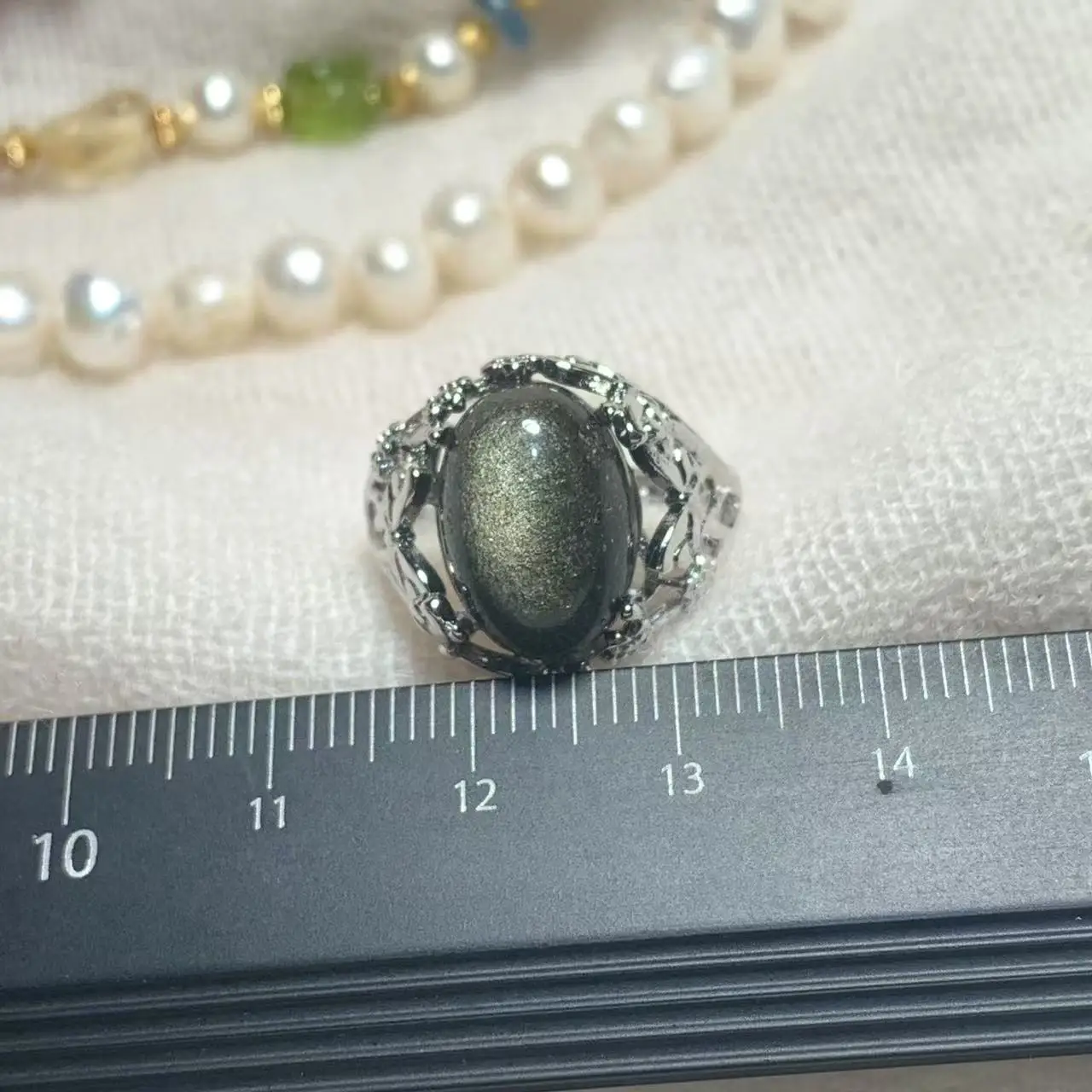 Natural Obsidian Ring Adjustable Female Classic Ring Jewelry for Women Gift Wholesale High Quality Vintage Fine