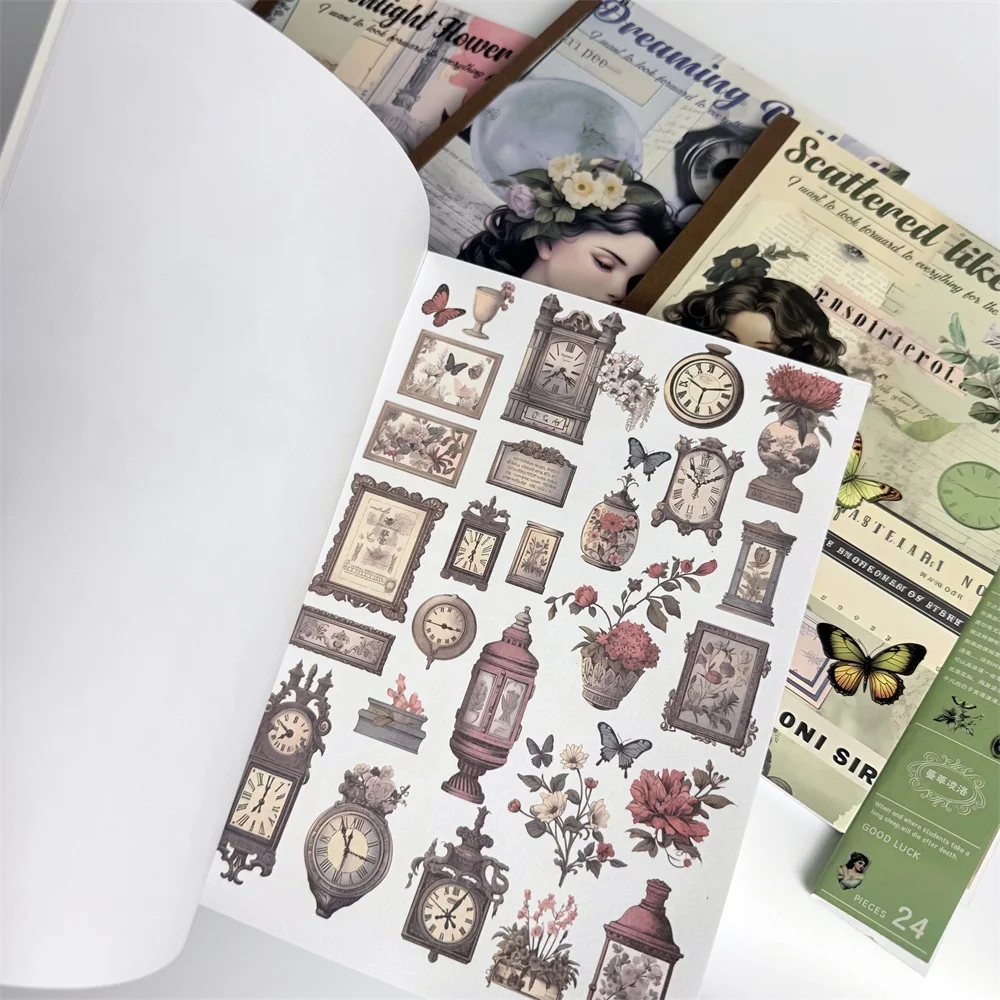 JIANQI 24 Blatt Vintage Schmetterling Pflanze Blume Aufkleber Große Größe A4 Aufkleber Buch DIY handgemachte Scrapbook ästhetische Briefpapier – Detail 6