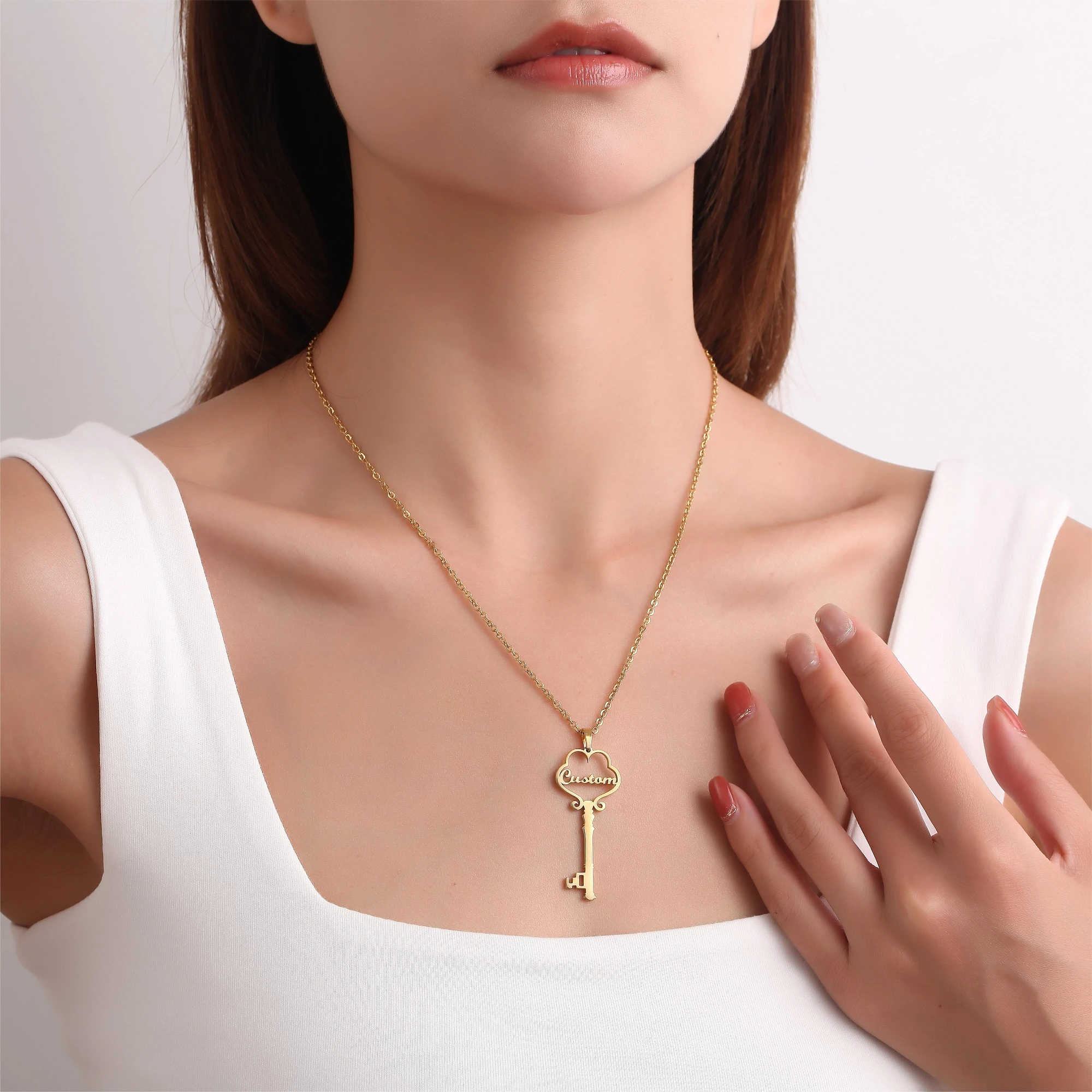 Fashion Daily Custom Key Name Necklace Minimalist Custom Name Necklace Valentine's Day Gift For Girlfriend