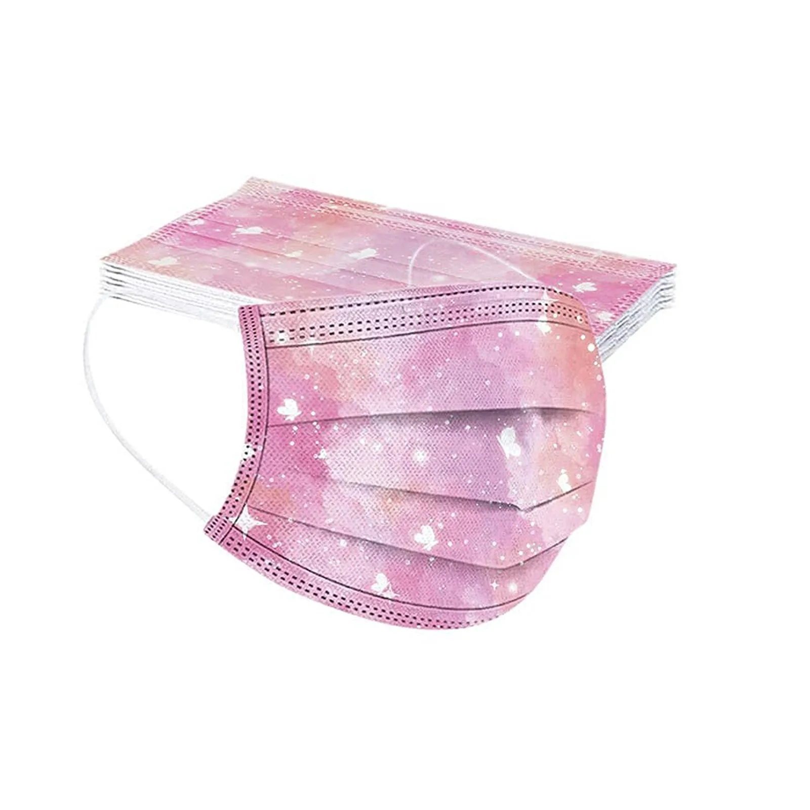 Pack Of 50PCS 3-Ply Disposable 3D Print Mouth And Nose Protection Bandana Masks Outdoor Dust-Proof Face Protective Disposable