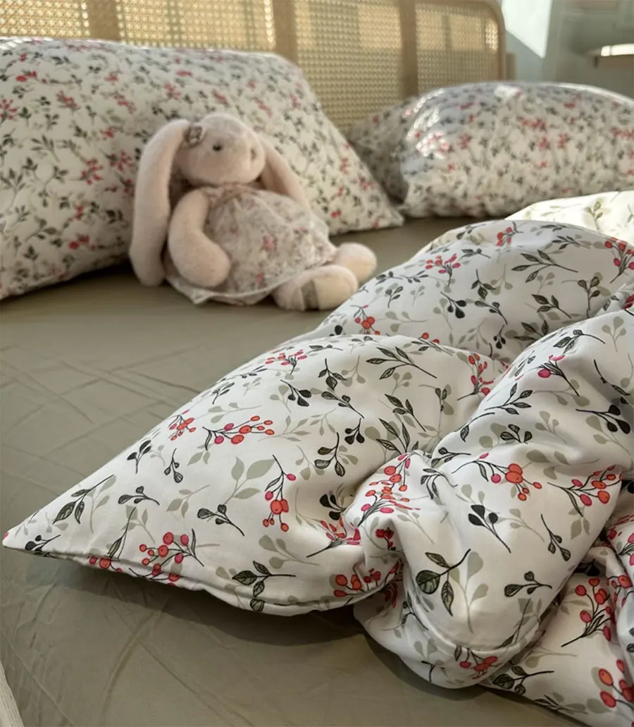 

Romantic pastoral red flower green leaf bedding set,twin full queen king cotton home textile bed sheet pillow case quilt cover