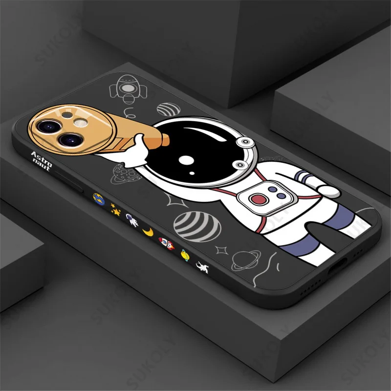 For iPhone 13 Mini 12 11 13 Pro Max XS XR X 8 7 Plus SE 2020 Creative Astronaut Silicone Case For iPhone 12 13 11 Soft Cover cell phone belt pouch Cases & Covers