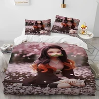 Demon Slayer Bedding Set Kamado Nezuko Duvet Cover Set Bedspread Pillowcase King Queen Full Single Size Bed Linen Boys Teen Gift 2