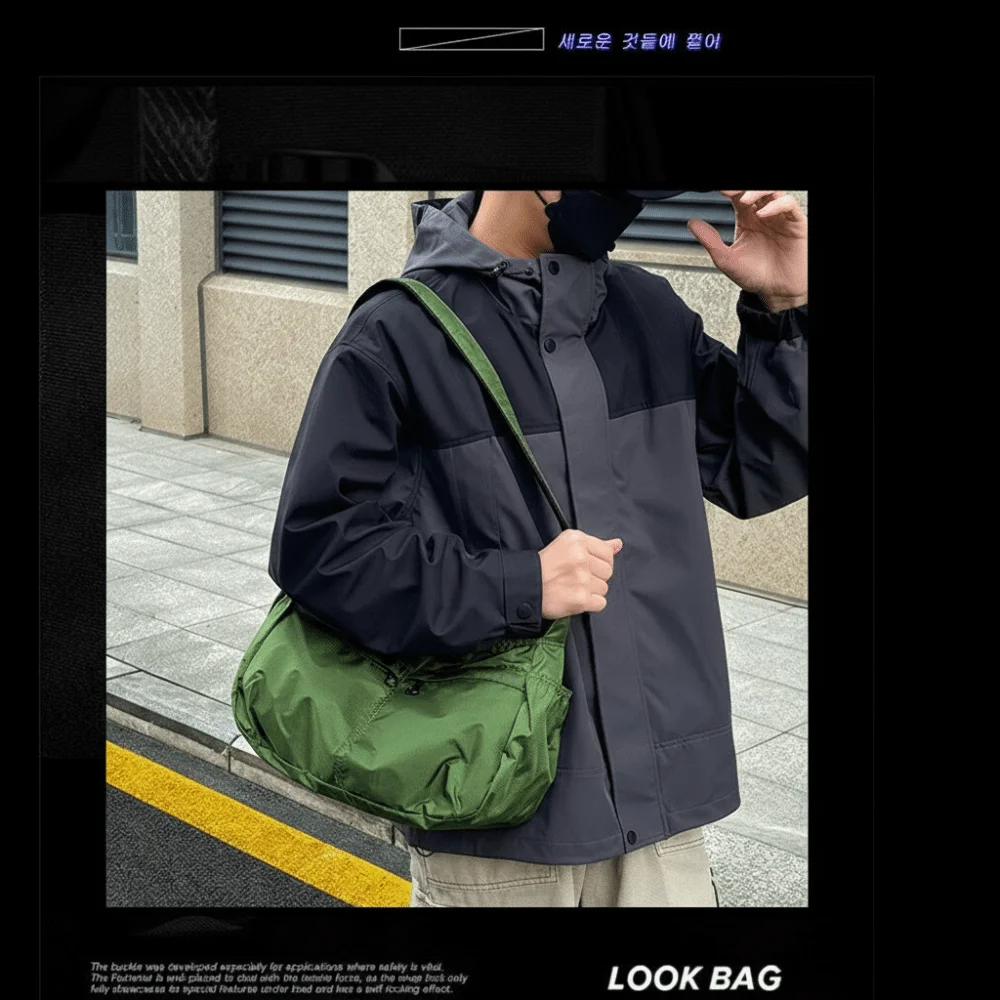 Vielseitige tragbare Umhängetasche, einfarbig, große Kapazität, Messenger-Tasche, glattes Oxford-Gewebe, wasserdichte Umhängetasche, Unisex – Detail 10