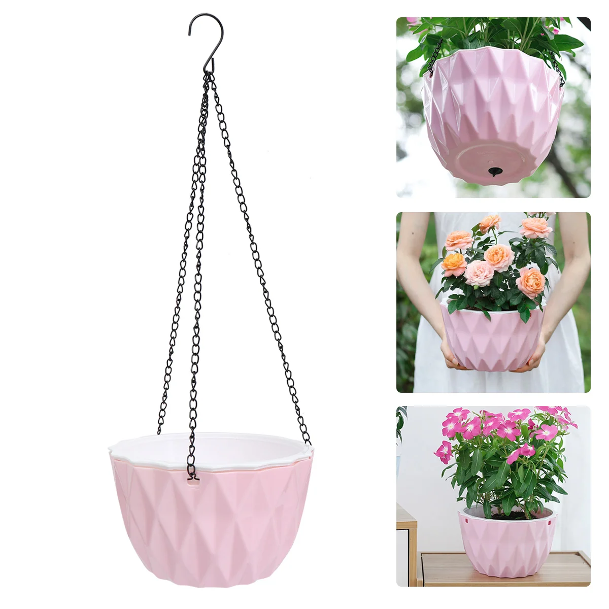 

Self Watering Hanging Basket Planter Round Chain Basket Hanging Flowerpot with Drainage Holes Containers Garden Fence Railing