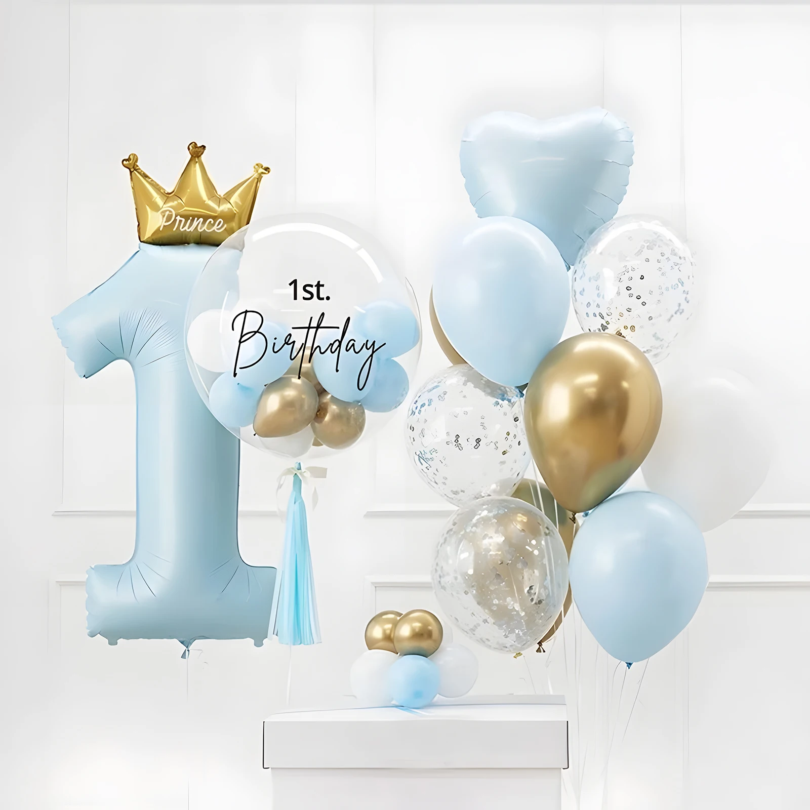 

40inch Prince Crown Number Foil Balloons 1st Birthday Party Decorations Kids Boy Girl First One Year Anniversary Globos Supplies