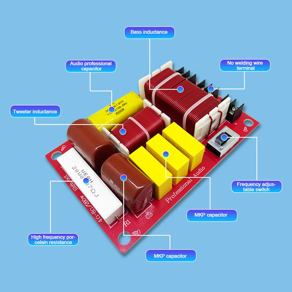 Circuito de cruce de altavoces, divisor de frecuencia de filtro de graves agudos, 2 vías, 2800Hz-2900Hz, módulo de reajuste de altavoz para el hogar, Kit de bricolaje