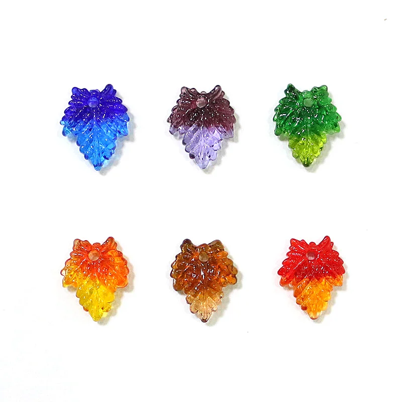 

2 шт. Красочные стеклянные листья формы бусы миниатюрные милые листья шарм кулон для ручной работы браслет серьги аксессуары diy ювелирные изделия, отверстие: около 3 мм