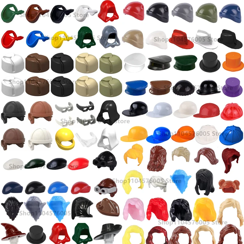 MOC Building Blocks City Figures Brown Hair Body Creative Accessory Blond Gold White Parts DIY Hats Mini Bricks Assemble Toy S04
